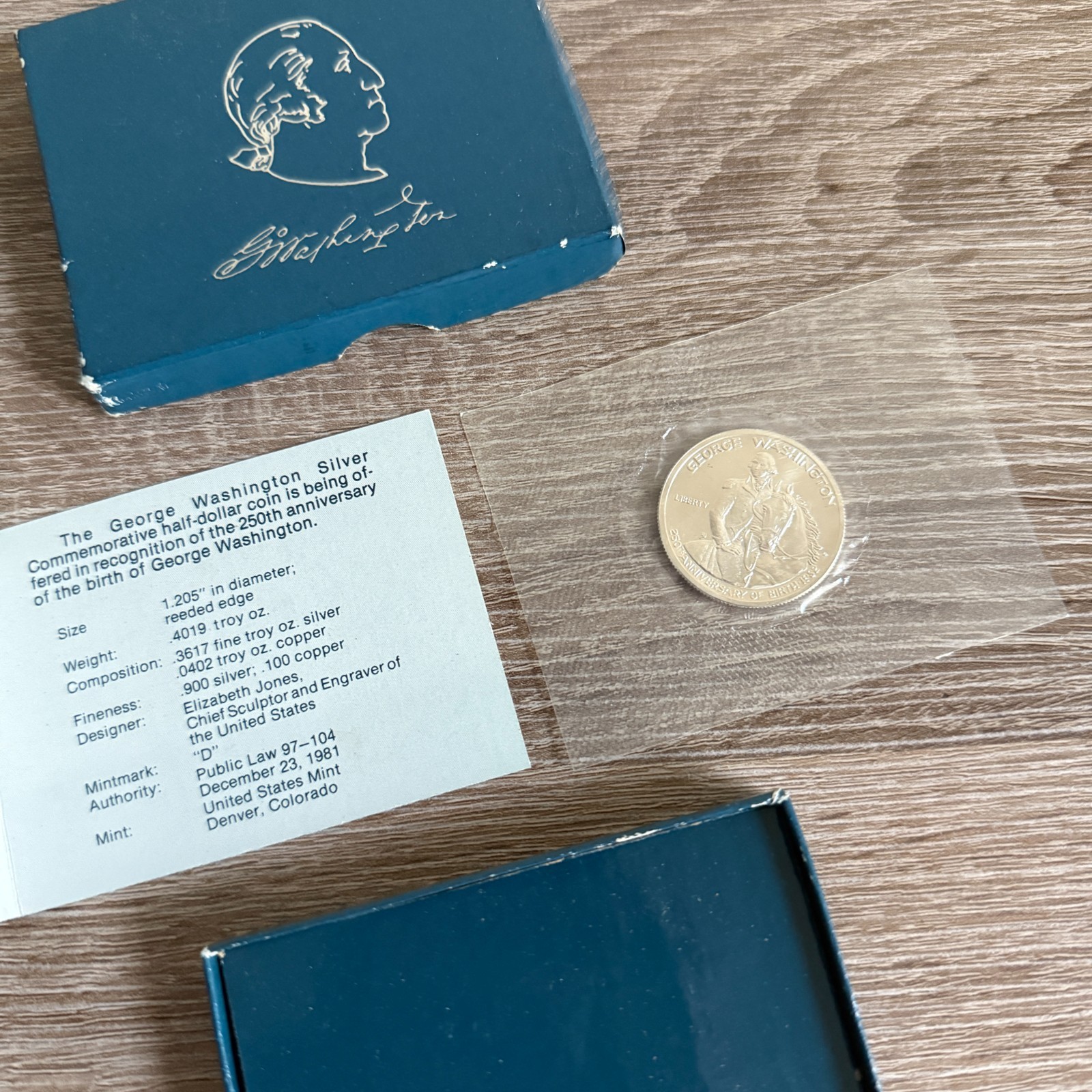 1982-D George Washington 250th Anniv Uncirculated Silver Half Dollar - OGP & COA
