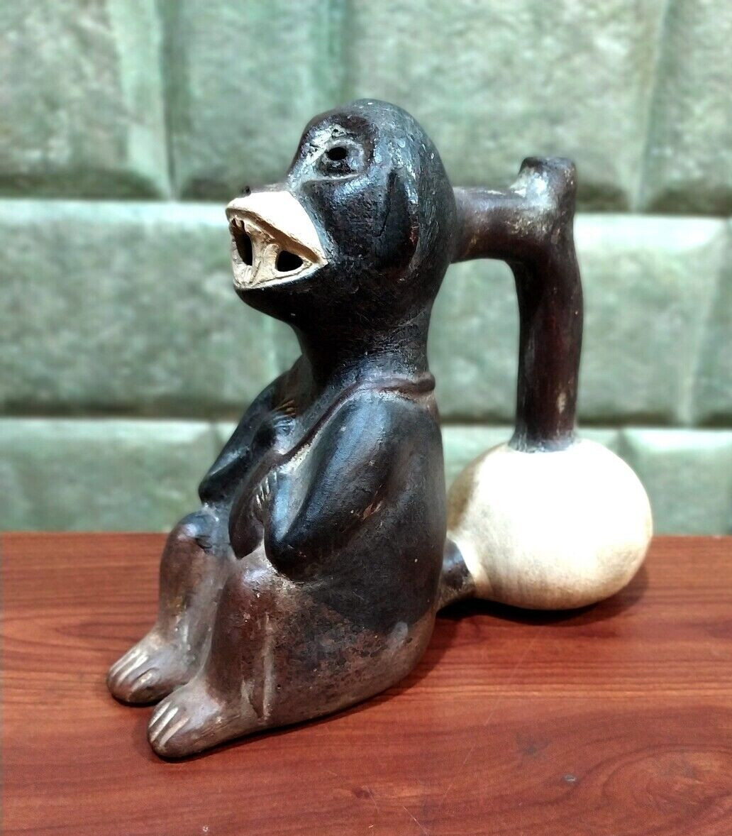 peruvian water whistling vessel MONKEY- huaco silbador de agua - clay