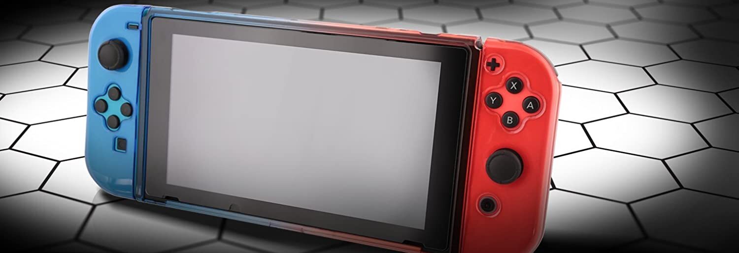Nyko Thin Case Dockable Protective Case with Glass for Nintendo Switch, Blue/Red