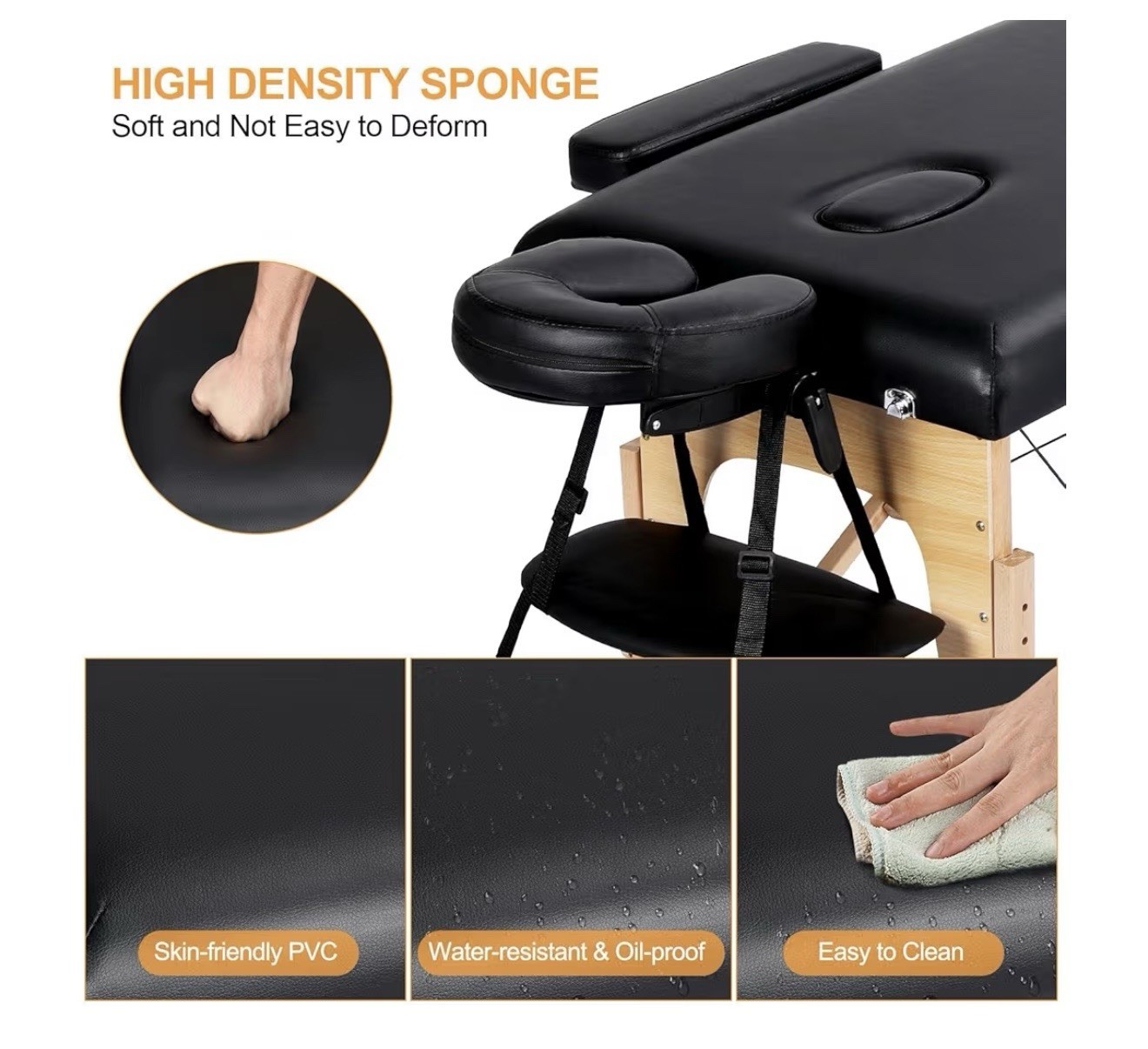 Massage Table Portable Spa Bed Foldable Adjustable 2 Fold Bag 24” Black