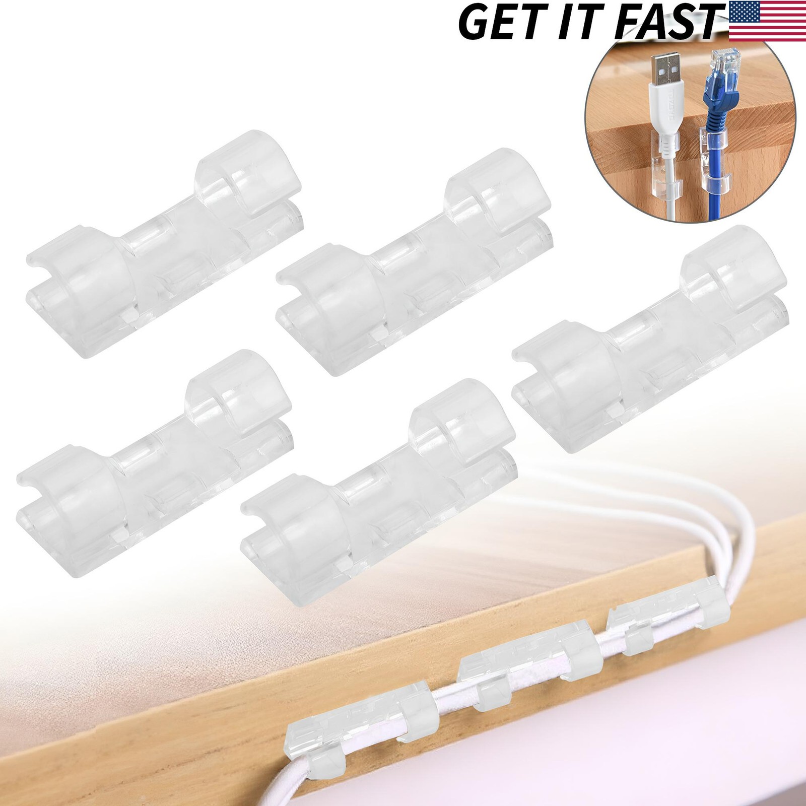100Pcs Cable Clip Self-Adhesive Cord Management Wire Holder Organizer (0.26")