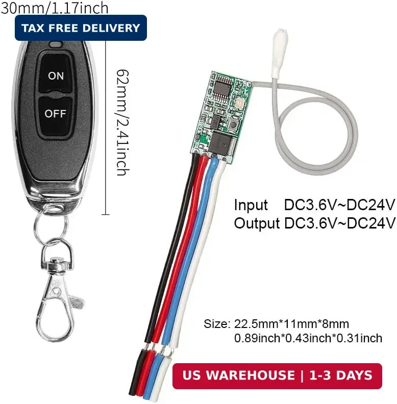 Mini Wireless Remote Control Switch DC 12V 24V 1 Channel RF Relay Latched Switch