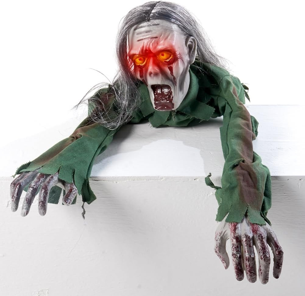 Halloween Scary Yard Decorations, Electric Crawling Ghost Long Hair Horror Voice