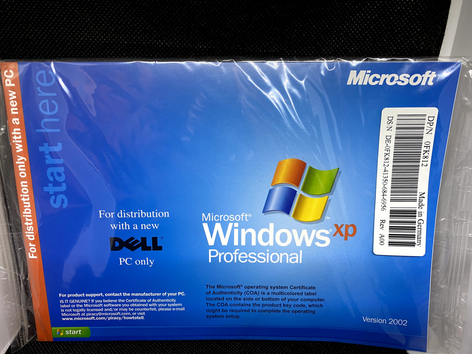 WINDOWS XP PROFESSIONAL SP.2 2002 Software CD DELL Computer Laptop,ORIGINAL NEW!