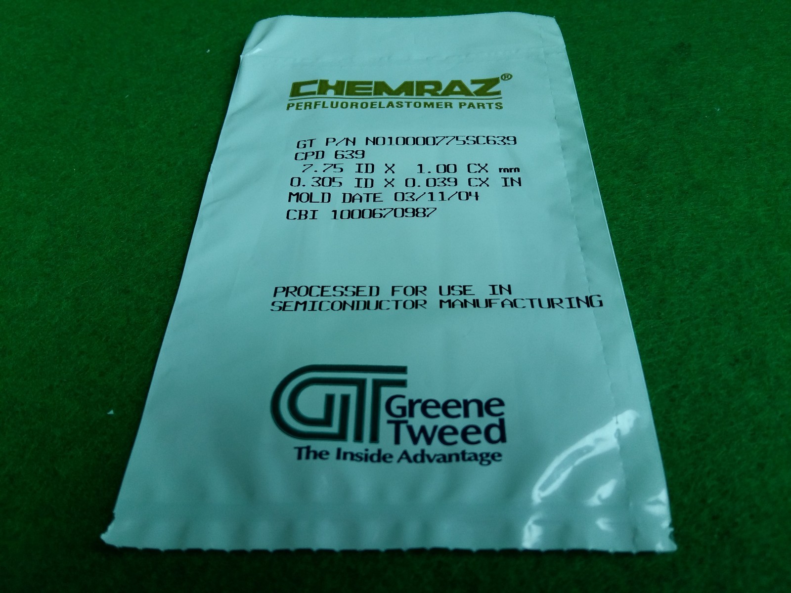 GT Greene Tweed N010000775SC639 CHEMRAZ O-RING, NEW