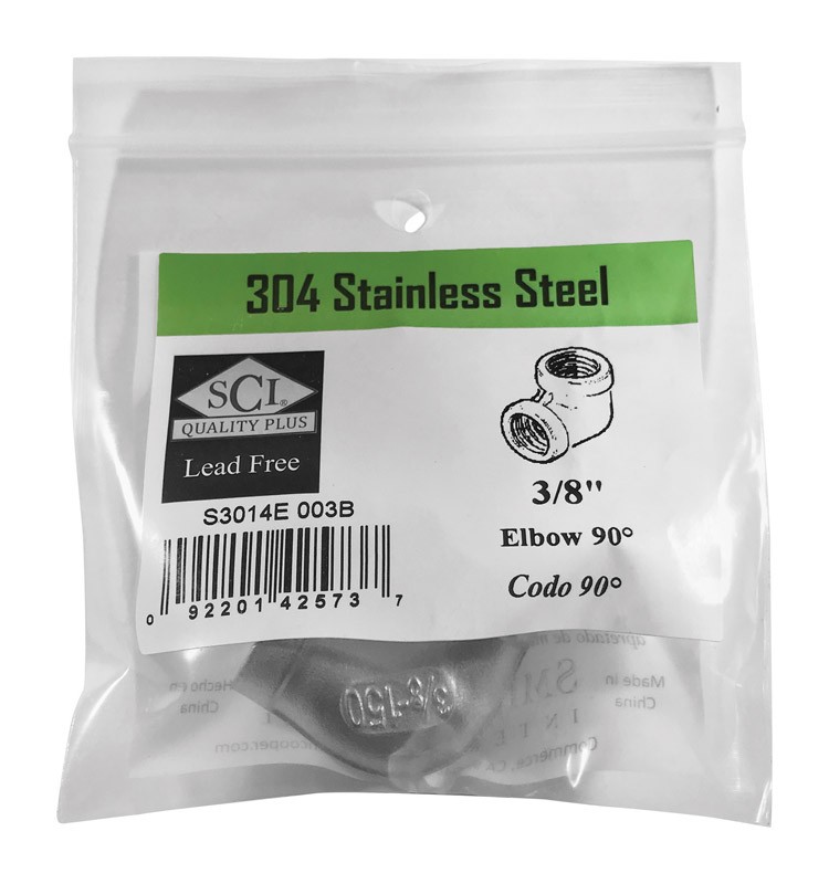 Smith-Cooper 4638100420 Stainless Steel 90 Deg. Elbow 3/8 x 3/8 Dia. in. FPT