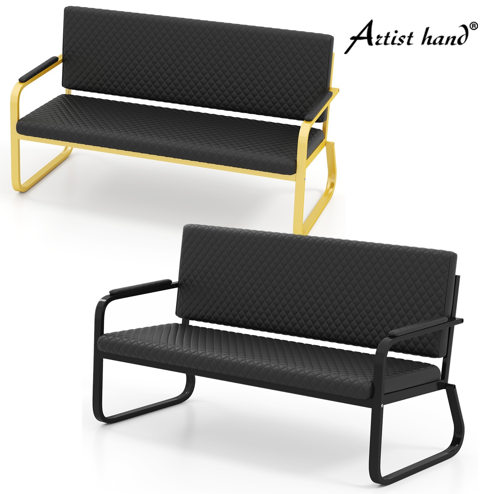 PU Leather Guest Waiting Chairs Seating Bench for Barber Salon Office Reception