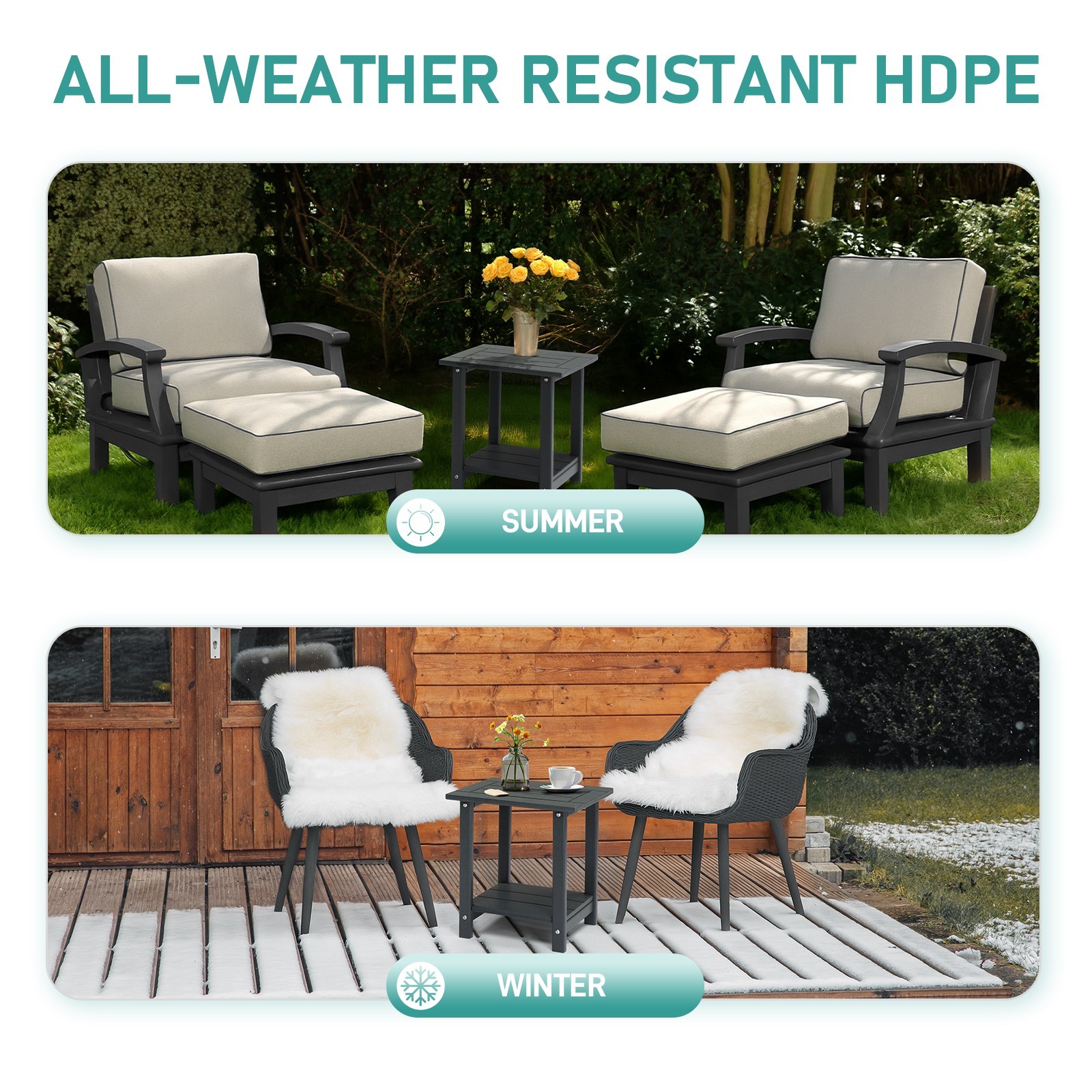 2-Layer Storage Room/Outdoor Rectangular Side Table Hdpe Coffee Table Dark Grey