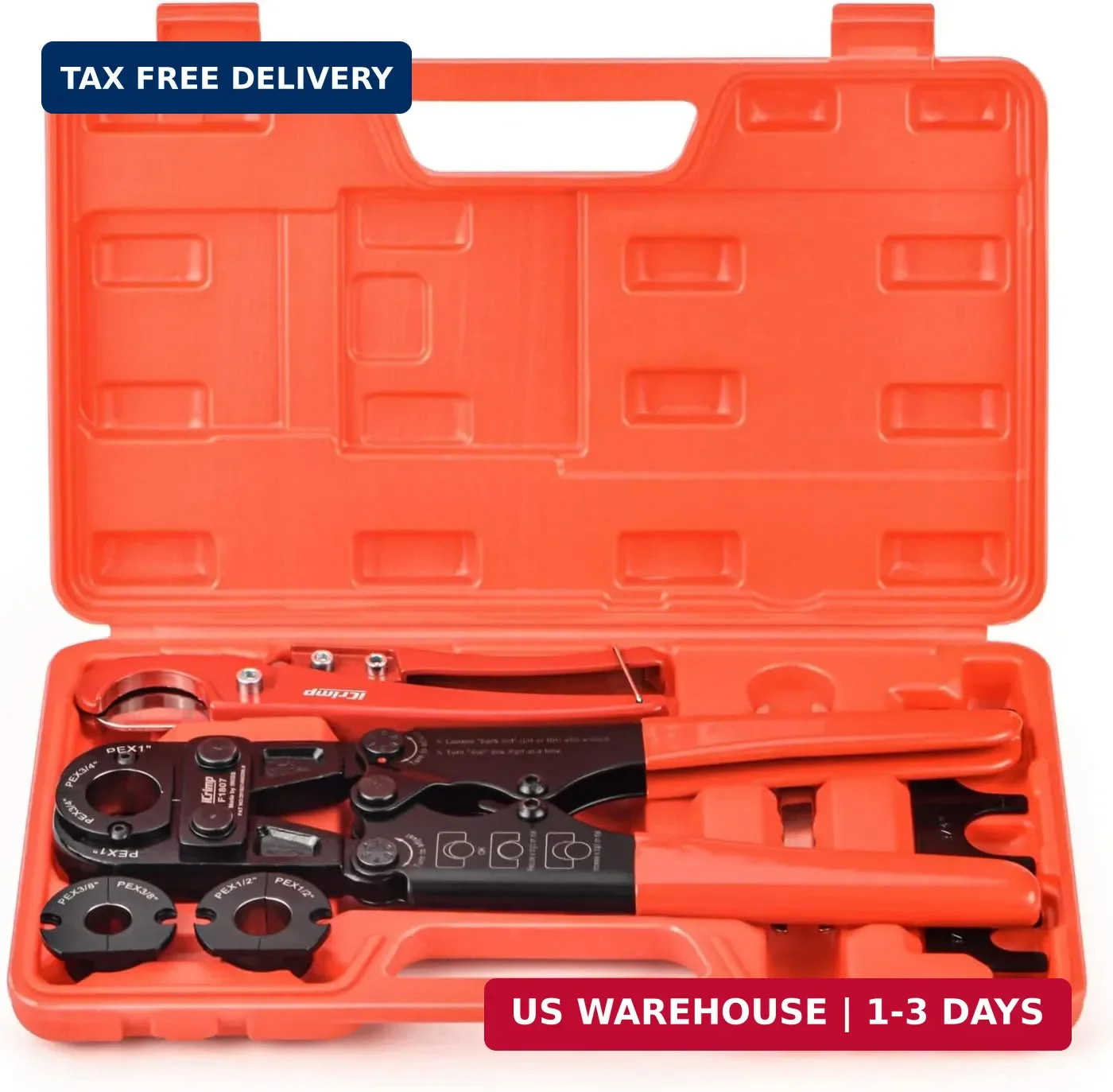 iCrimp Pex Pipe Crimping Tool kit for 3/8,1/2,3/4,1-inch Copper Ring with Free G