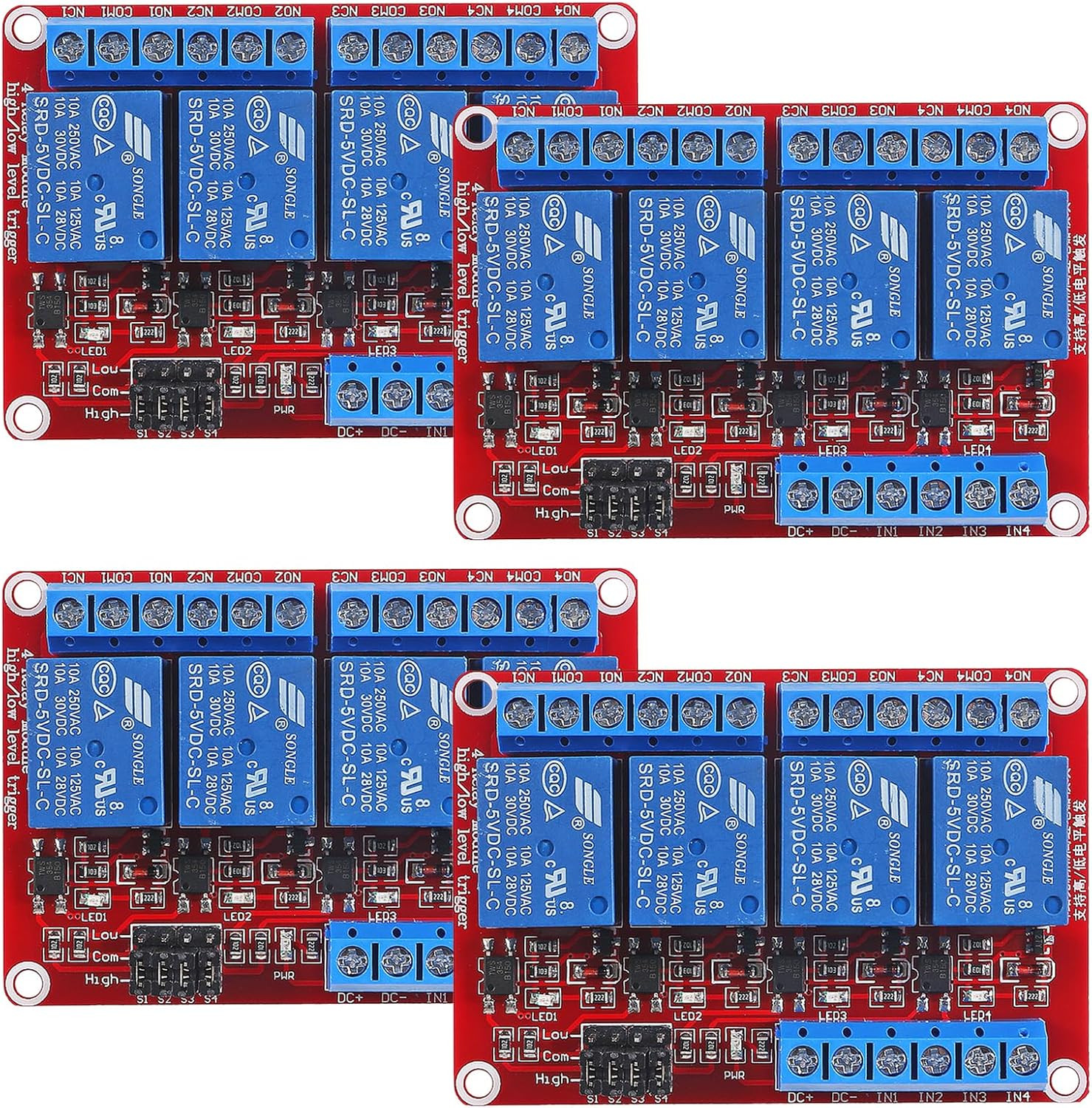 4Pack 4 Channel 5V Relay Module with Optocoupler High or Low Level Trigger Expan