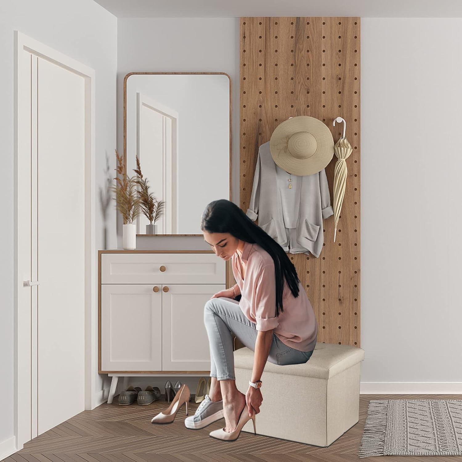 Multi-Functional Beige Ottoman Cube - Stylish Storage and Footrest (13x17x13)