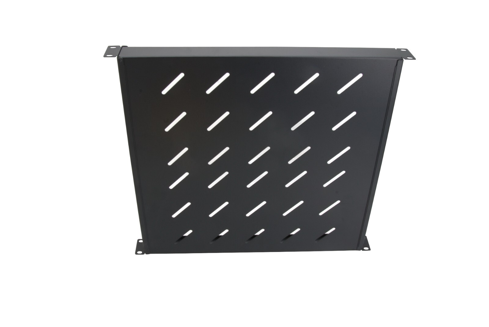 1U 19" Black 4-Post Vented Fixed Server Shelf Rack Mount, Adjustable 16in - 37in