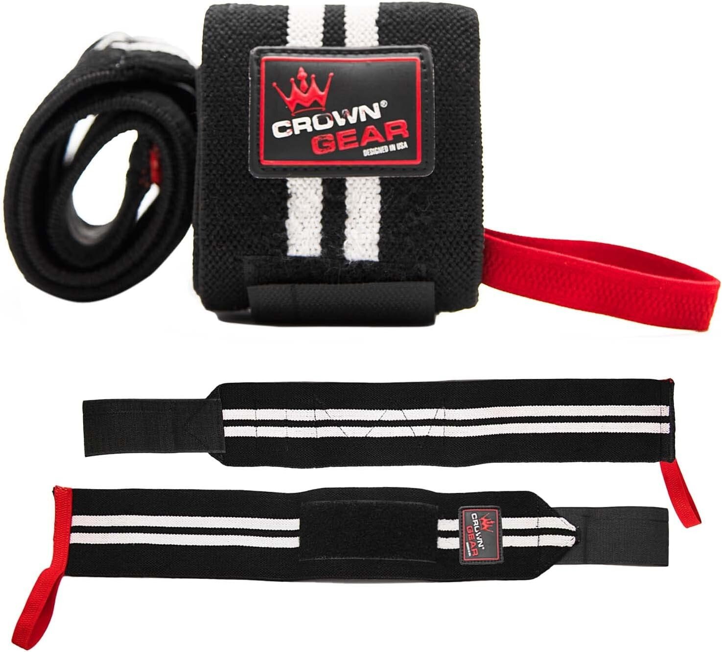 Crown Gear Weight Lifting Wrist Support Wraps with Thumb Loop