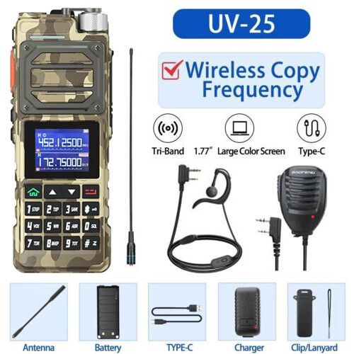 Baofeng UV25 Walkie Talkie Long Range Tri-power Fm Two Way Ham Radio NOAA Kit US