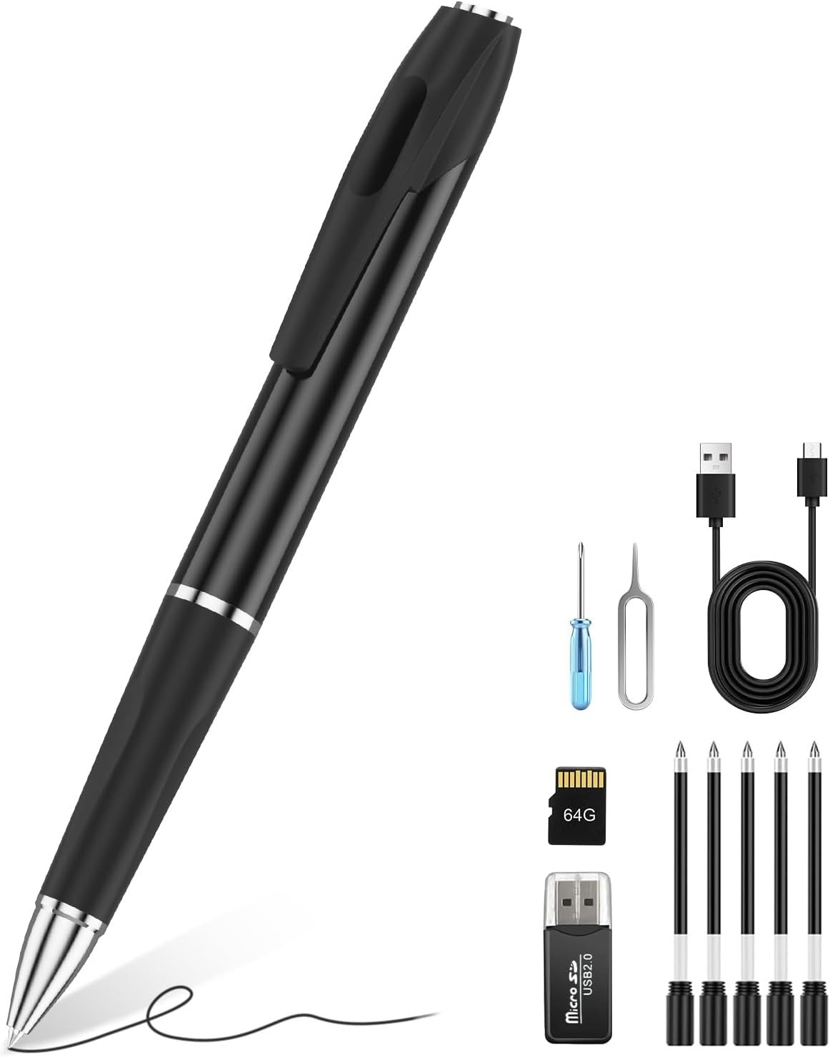 64GB Body Camera 1080P HD Nanny Camera Pen Mini Camera Pen Rechargeable,NO Audio