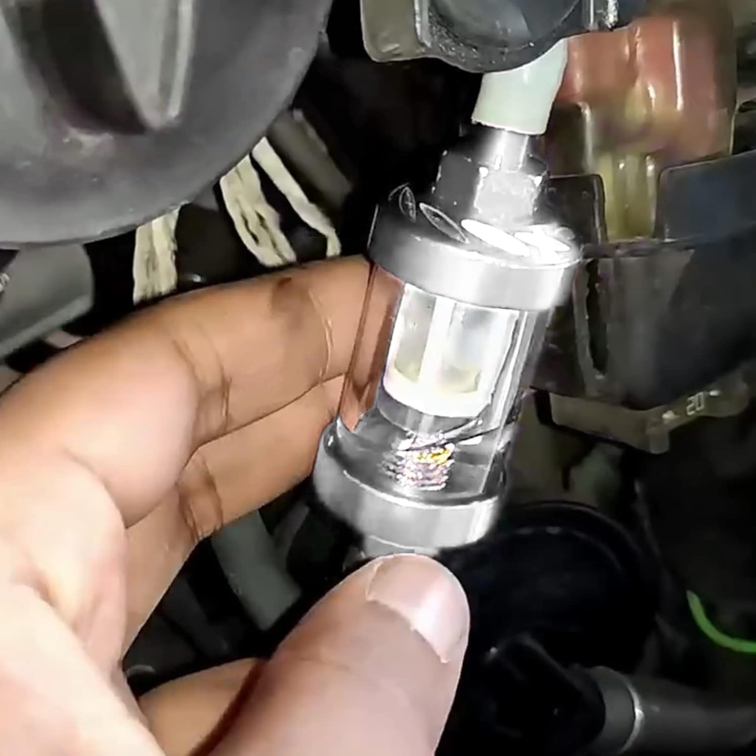 5/16 Inline Fuel Filter with Chrome Surface and Clear View Glass Fuel Filter ...
