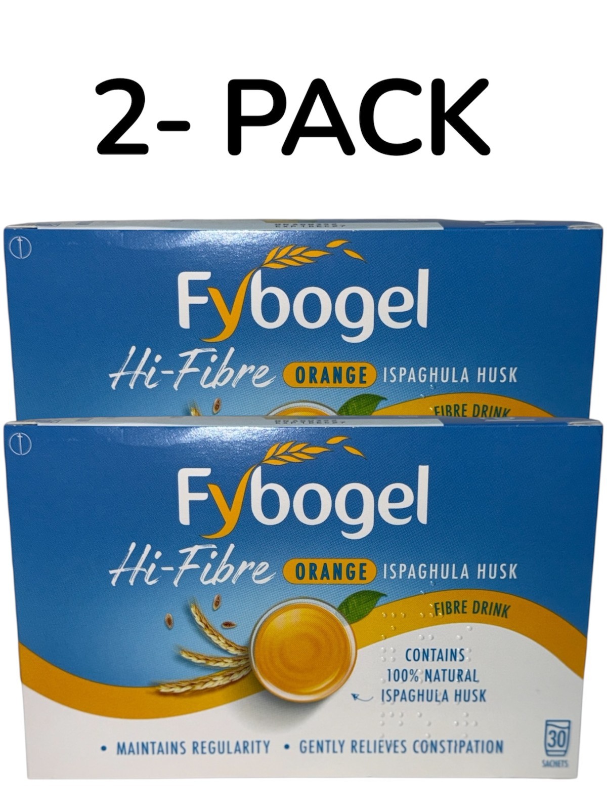 2 Box Of Fybogel Orange Natural Fibre Drink 30 Sachets Per Box Exp 10/2027