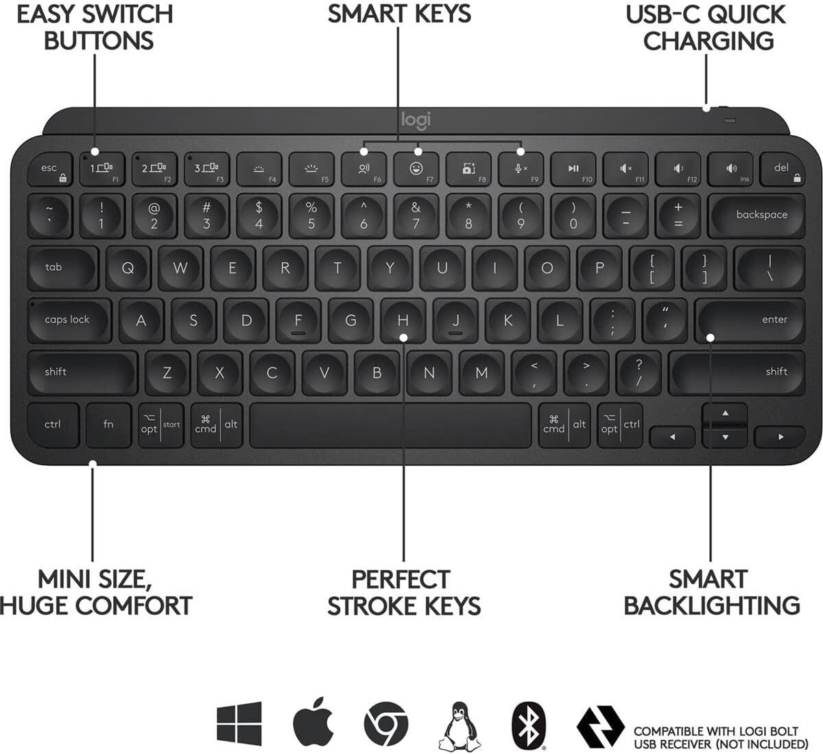 Logitech MX Keys Mini Wireless Bluetooth Keyboard in Black