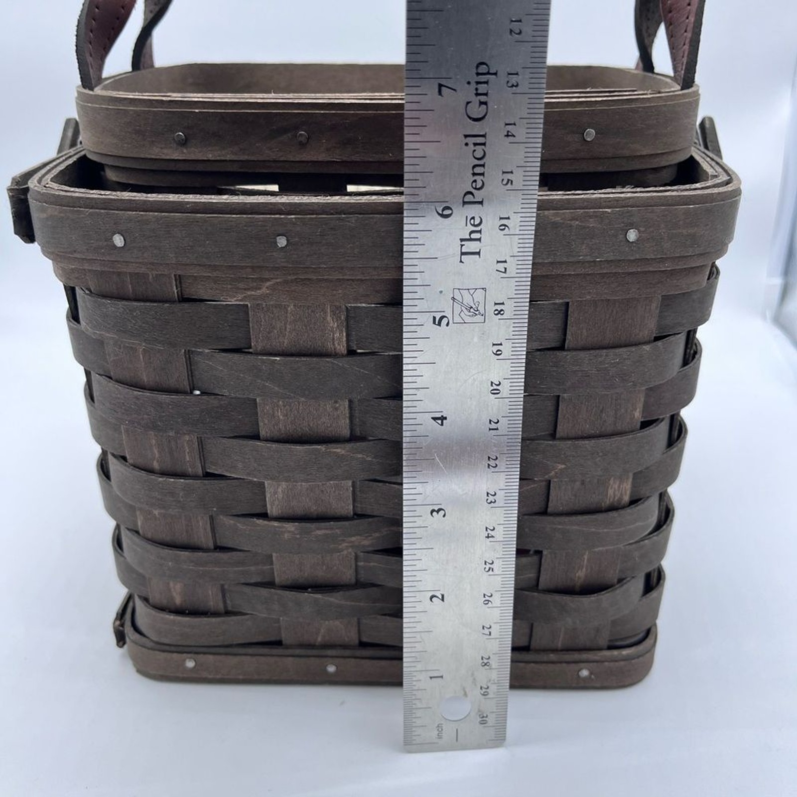 2 Longaberger Baskets Utensil Storage Basket Leather Handles DB Brown
