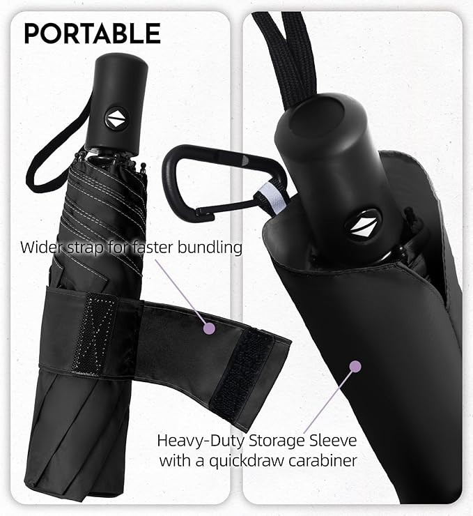 Compact Windproof Travel Umbrella Auto Open Close Lightweight 43"