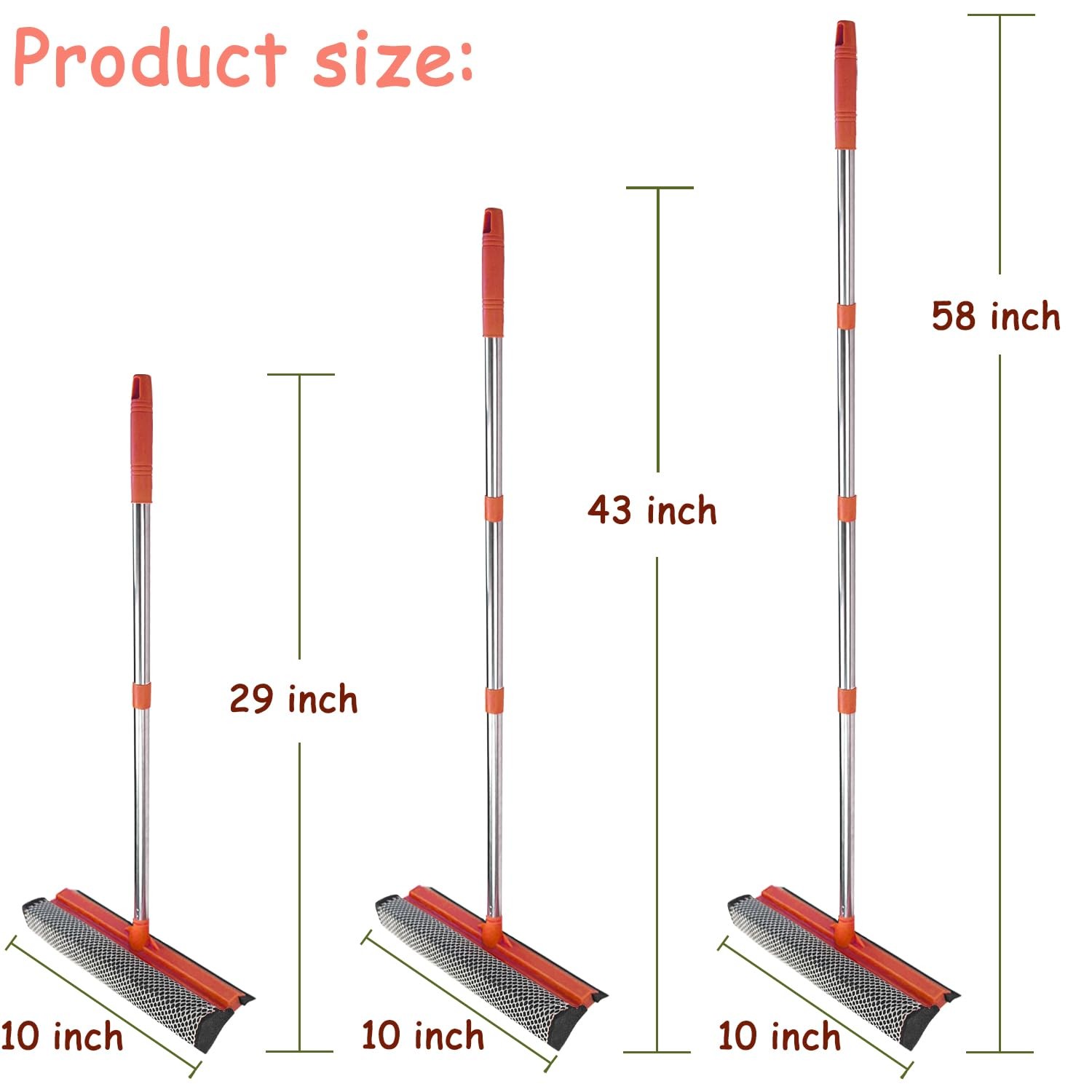 Window Squeegee for Window Cleaning, 2 in 1 Squeegee Window Cleaner Tool 58"