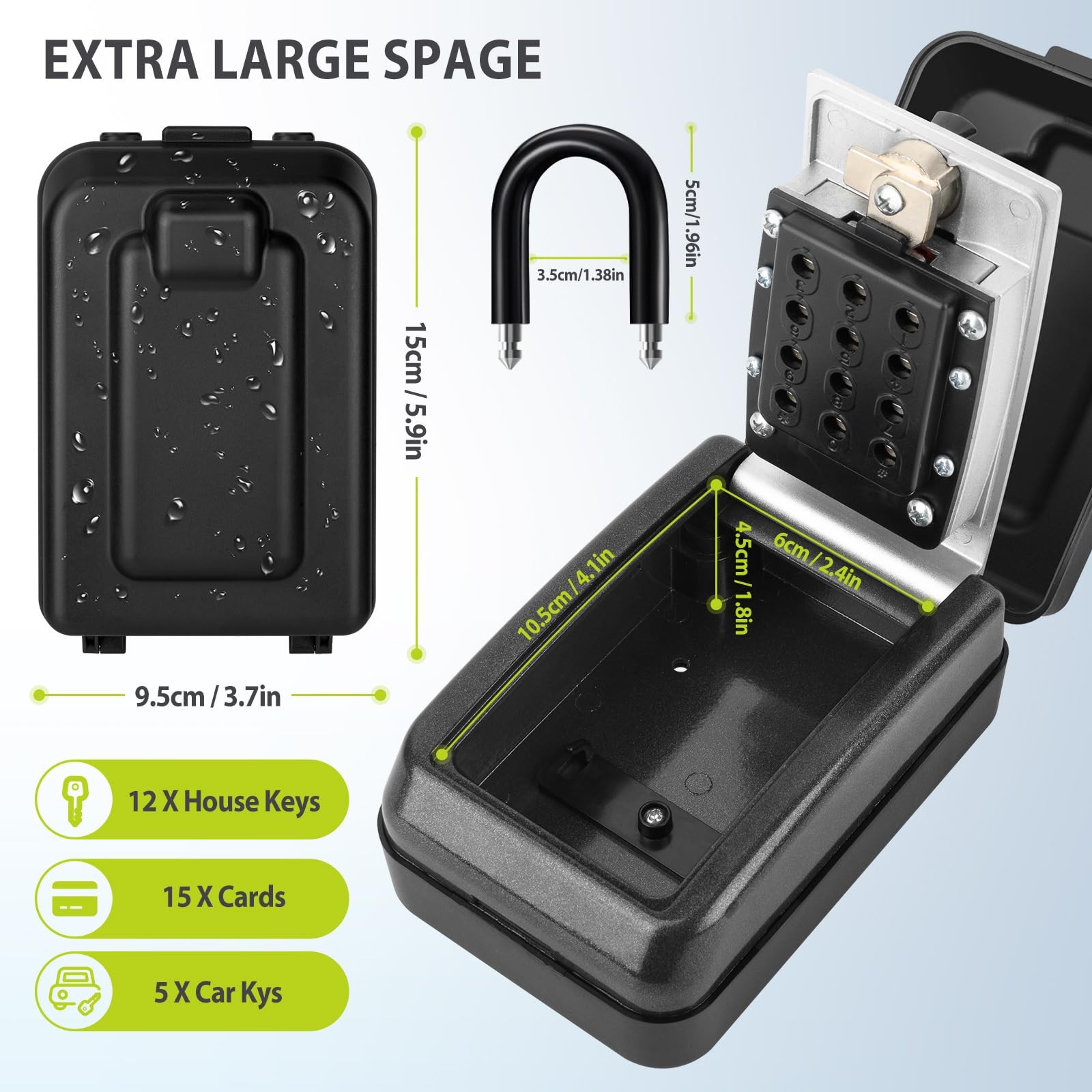 Waterproof Key Lock Box Outside 12Digit Combination Code Wall Mount Safe