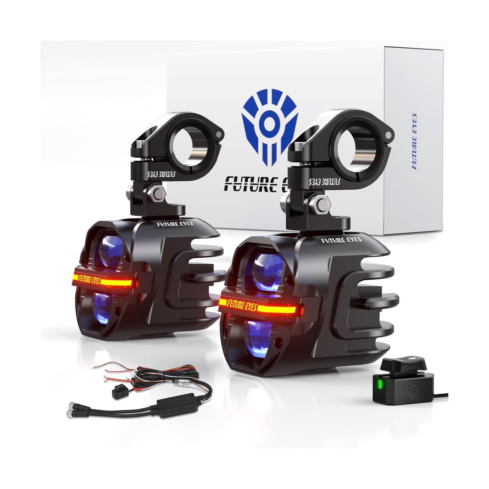 Future Eyes Motorcycle Fog Lights 120W LED Amber Auxiliary Driving Lights wit...