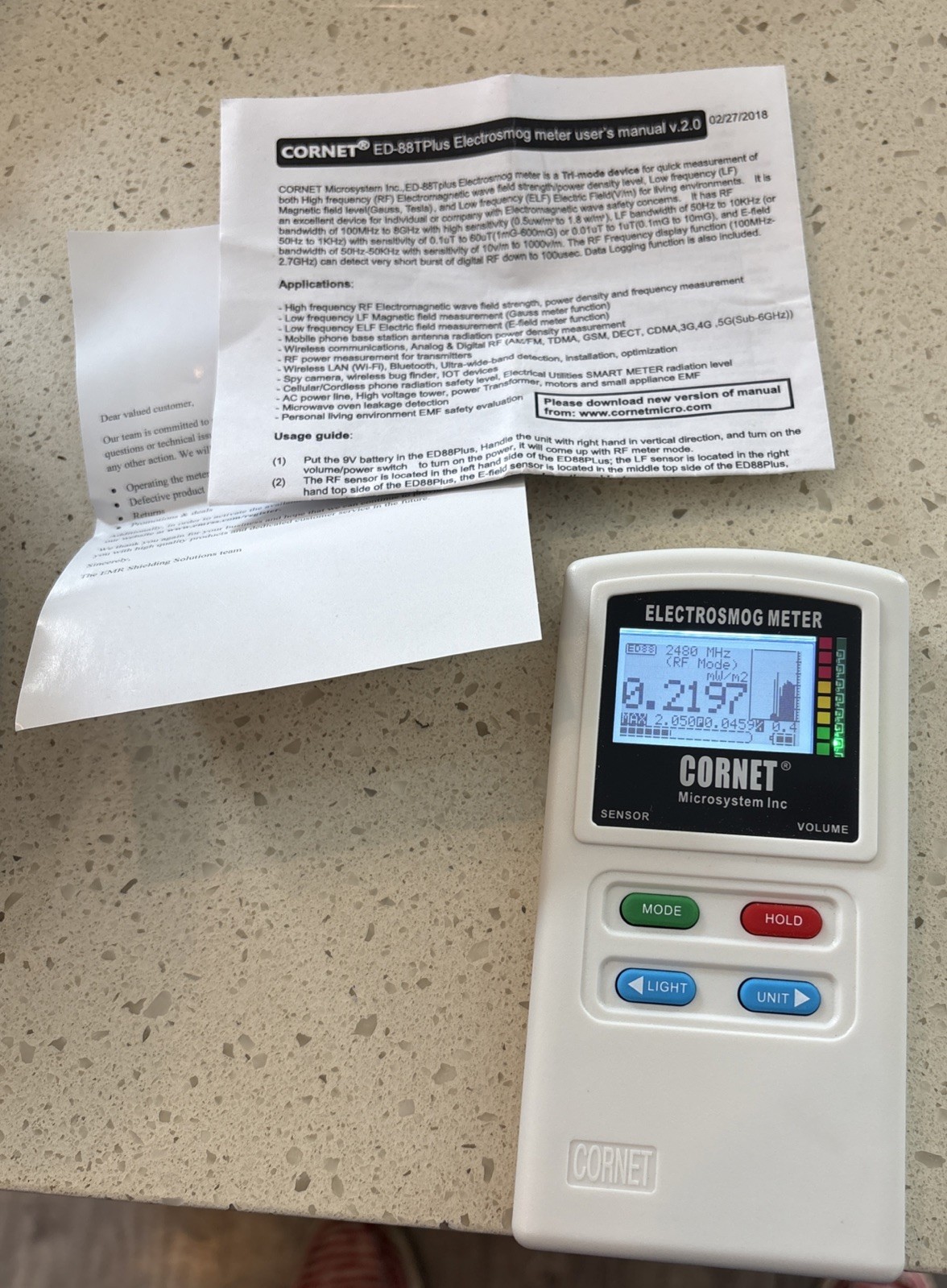 Cornet ED88T-PLUS2 Electrosmog Meter  - Made In USA Working [a