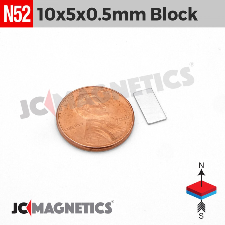 10mm x 5mm x 0.5mm N52 Small Strong Rare Earth Neodymium Thin Magnet Blocks