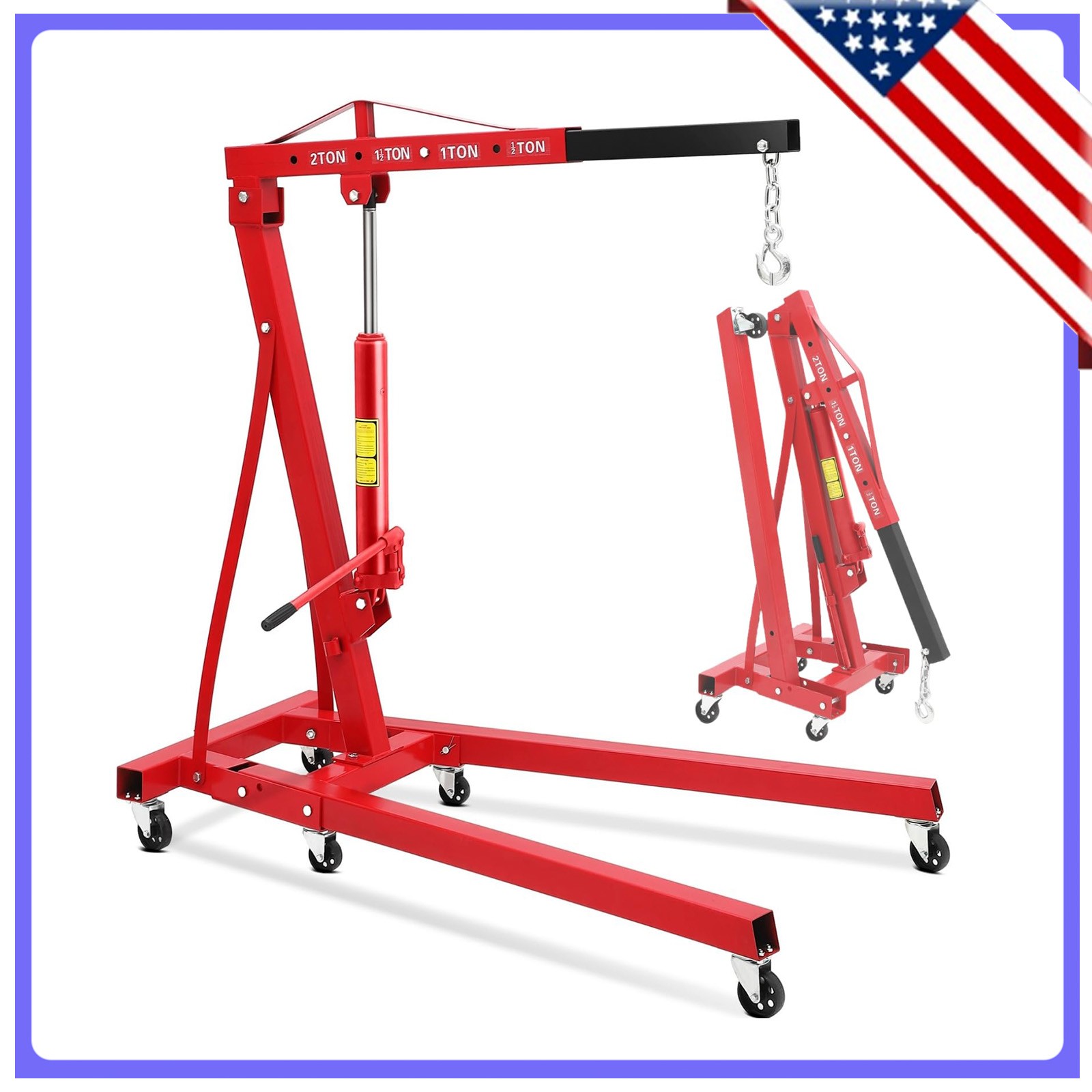 4400lbs Heavy Duty Folding Hydraulic Engine Hoist 2 Ton Cherry Picker Shop Crane