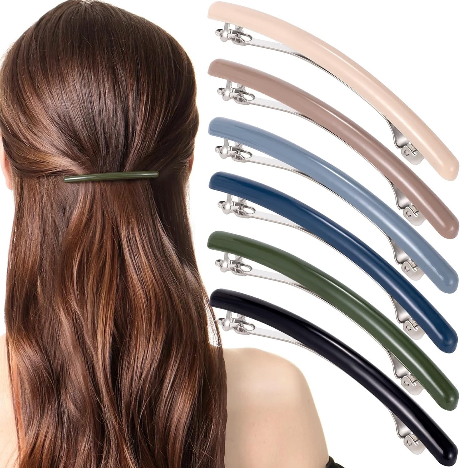 6Pcs French Hair Barrettes for Women, Non-Slip Spring Flat Clips Pins, Elegant
