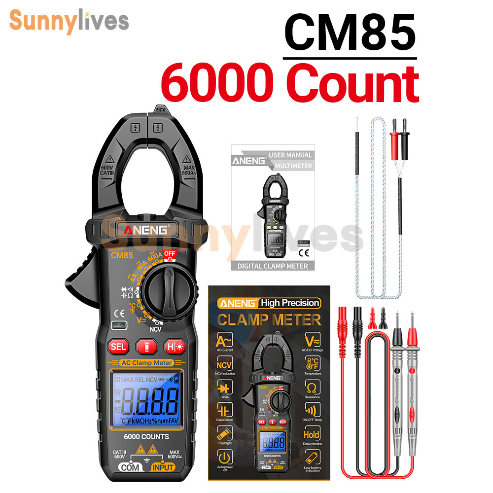 ANENG Digital Clamp Meter 6000 Count Multimeter NVC Amp AC DC Volt Current Test
