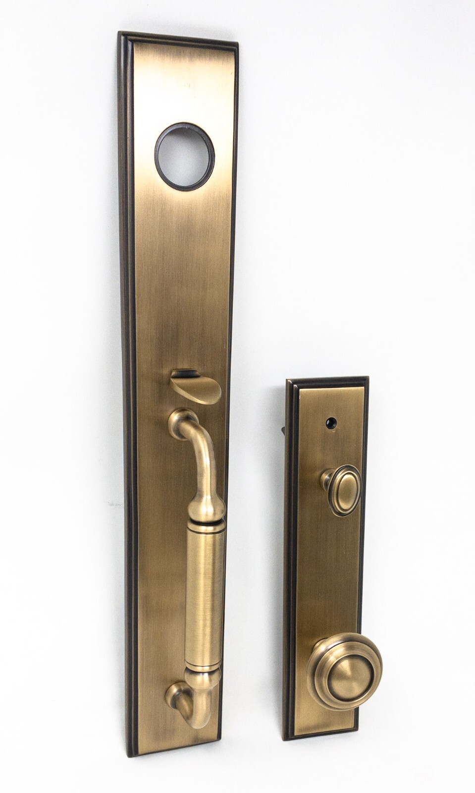 Grandeur Carre Solid Brass Rose Keyed Entry Full Plate Handleset, Vintage Brass