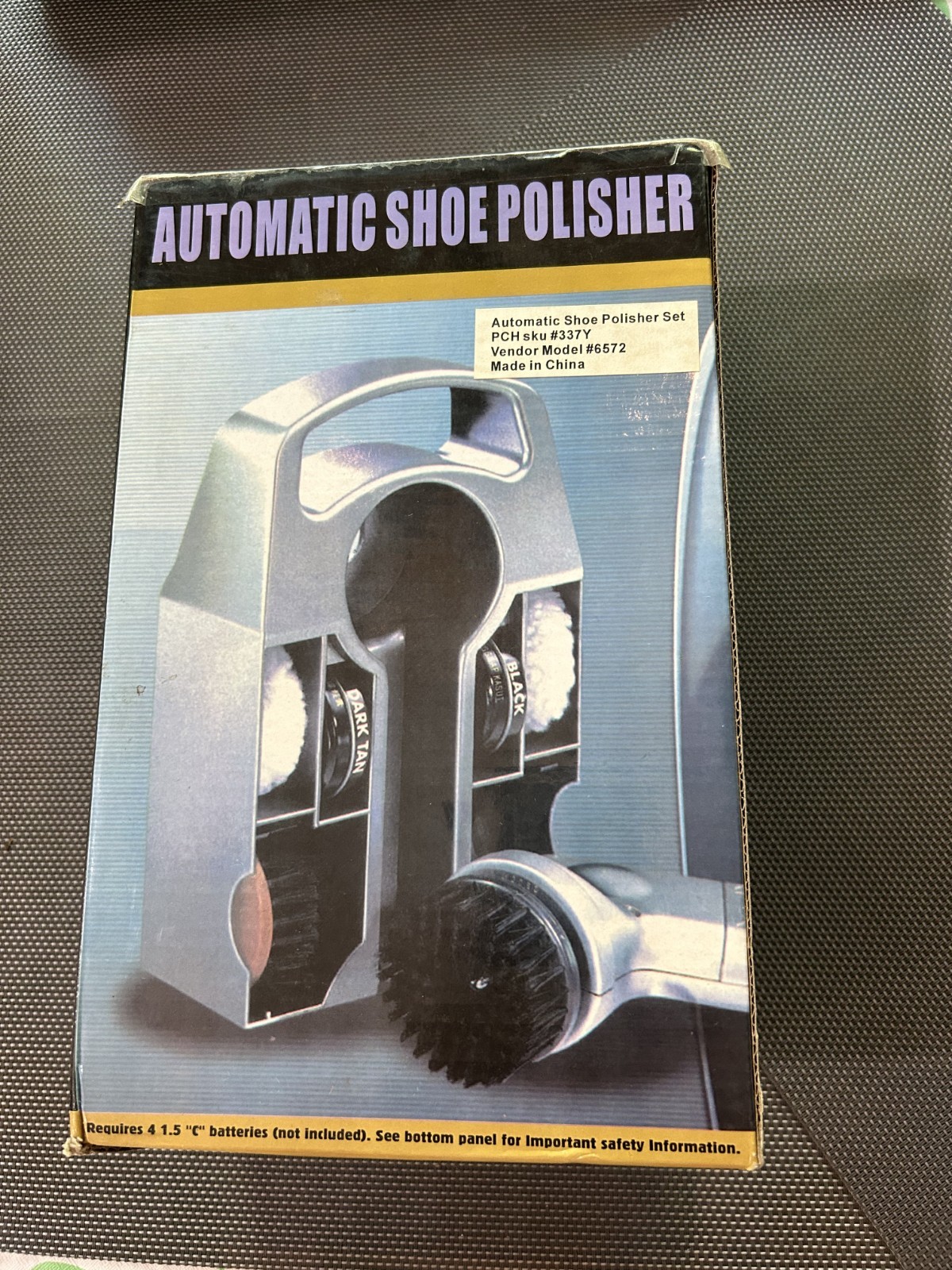 AUTOMATIC SHOE POLISHER dual speed wall mountable 2 polishing brush 2 tin polish