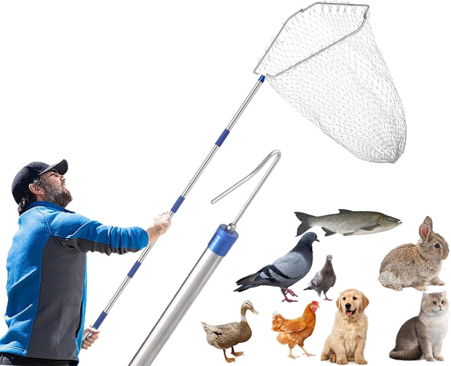 Chicken Catching Net ,Chicken Catcher Leg Hook , Extendable from 33" to 75.5" Ma