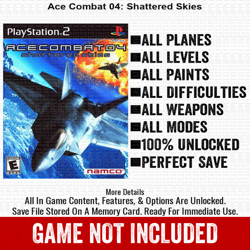 Ace Combat 04 Shattered Skies 100% PS2 Memory Card All CHEATS ITEMS