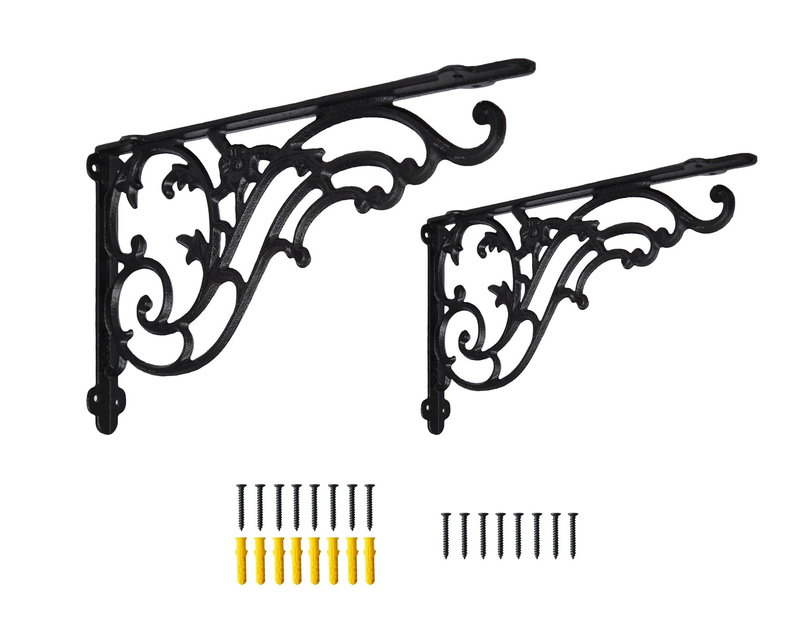2PCS 14"x8.5" Decorative Cast Iron Shelf Brackets Antique Black Supports