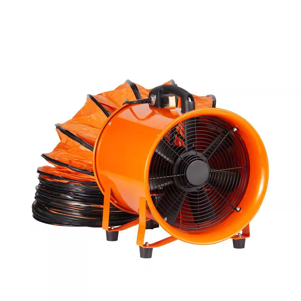 12 In. 2 Fan Speeds Blower Fan in Orange, 33 Ft. Duct Hose, 560W Shop Exhaust Bl