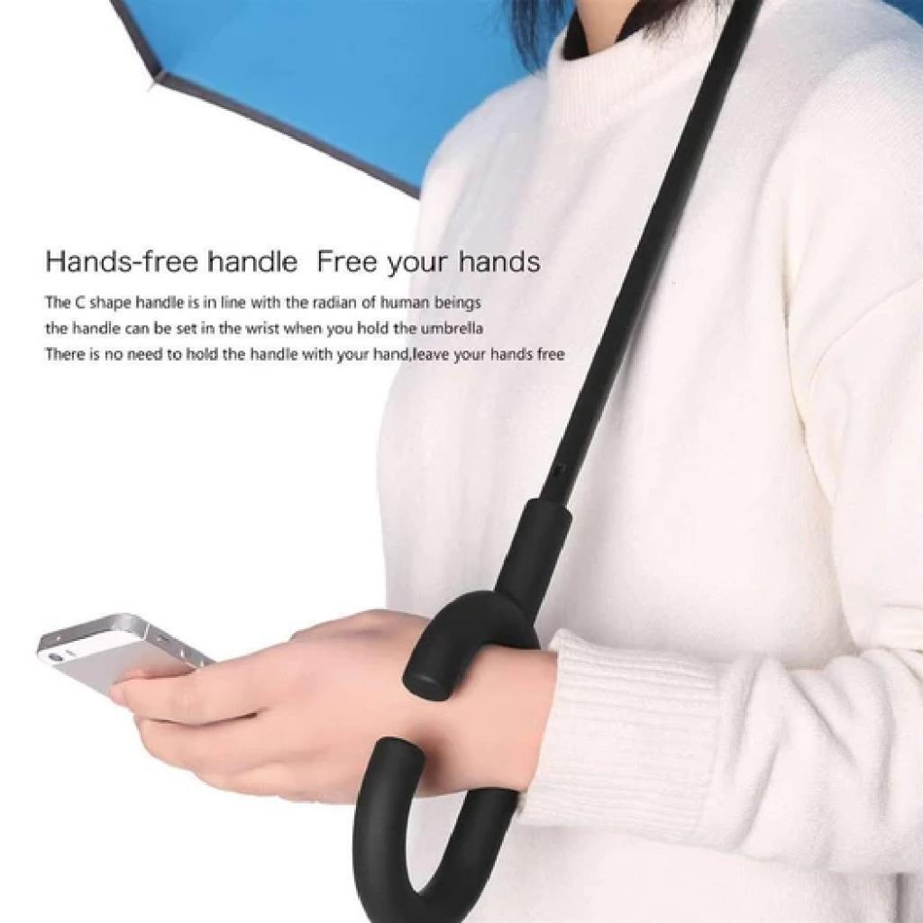 BLUE SKY C HANDLE UMBRELLA Reverse Inside Out Folding Double Layer Nylon Rain UV