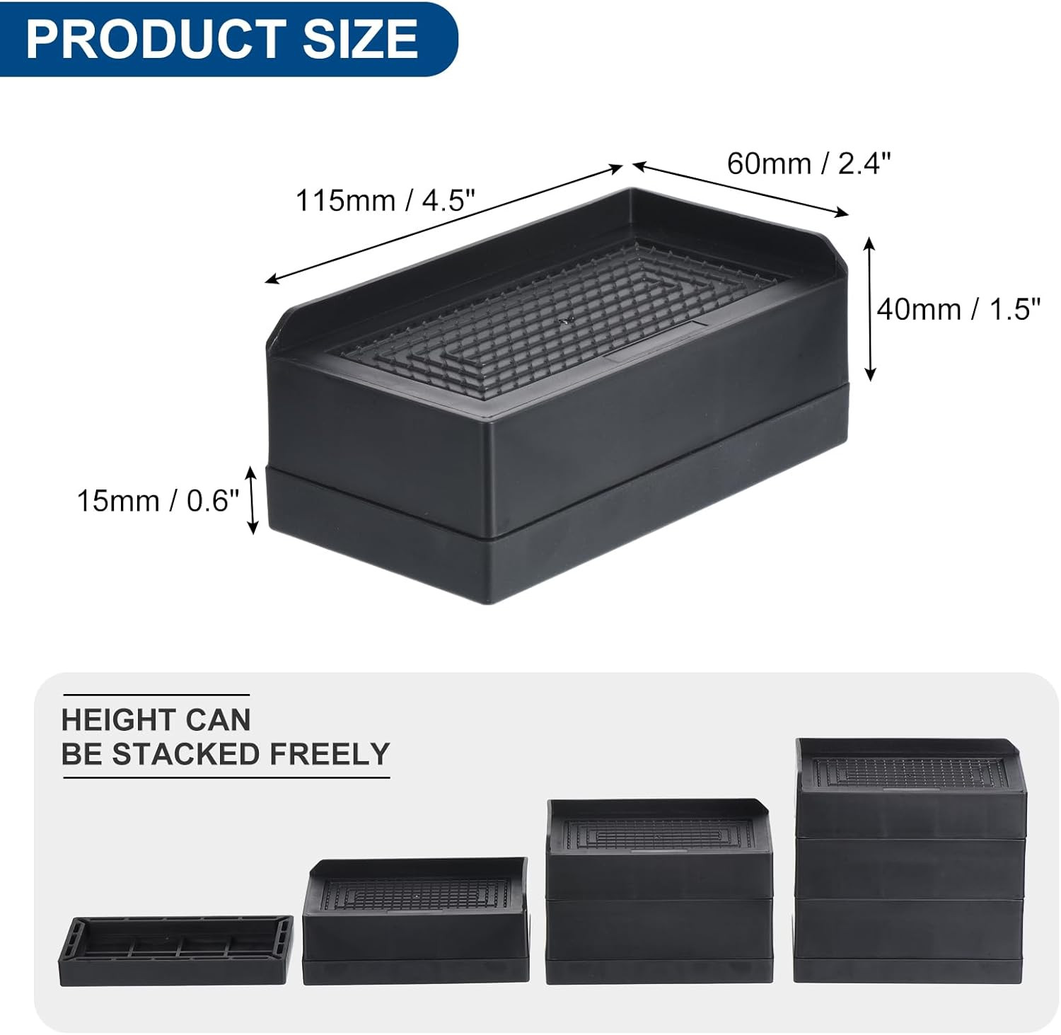 Furniture Risers 1.5 Inch, 4Pcs Rectangle Bed Risers Adjustable Couch Riser for