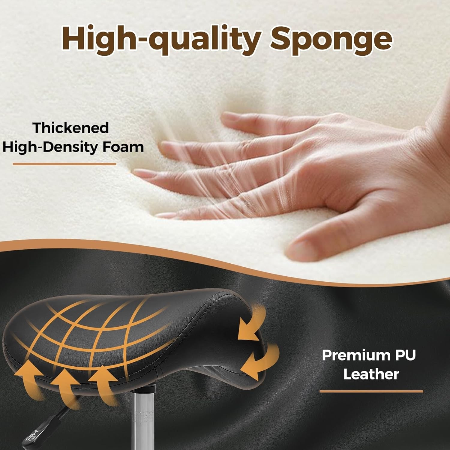 Ergonomic Rolling Saddle Stool Height-Adjustable Rolling 360° Swivel Saddle