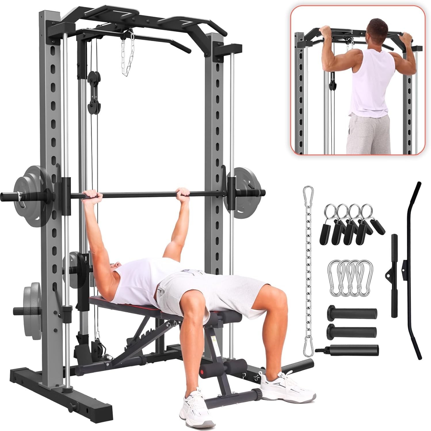 All in One Smith Machine Multi-Functional Power Rack with LAT-Pull Down System🔥