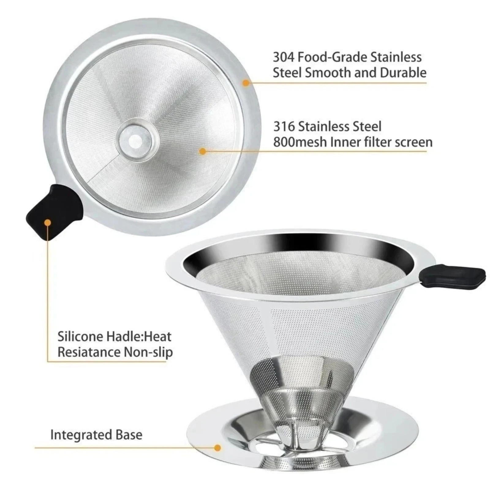 Pour Over Coffee Dripper Slow Drip Paperless Coffee Filter Double Mesh Stainless