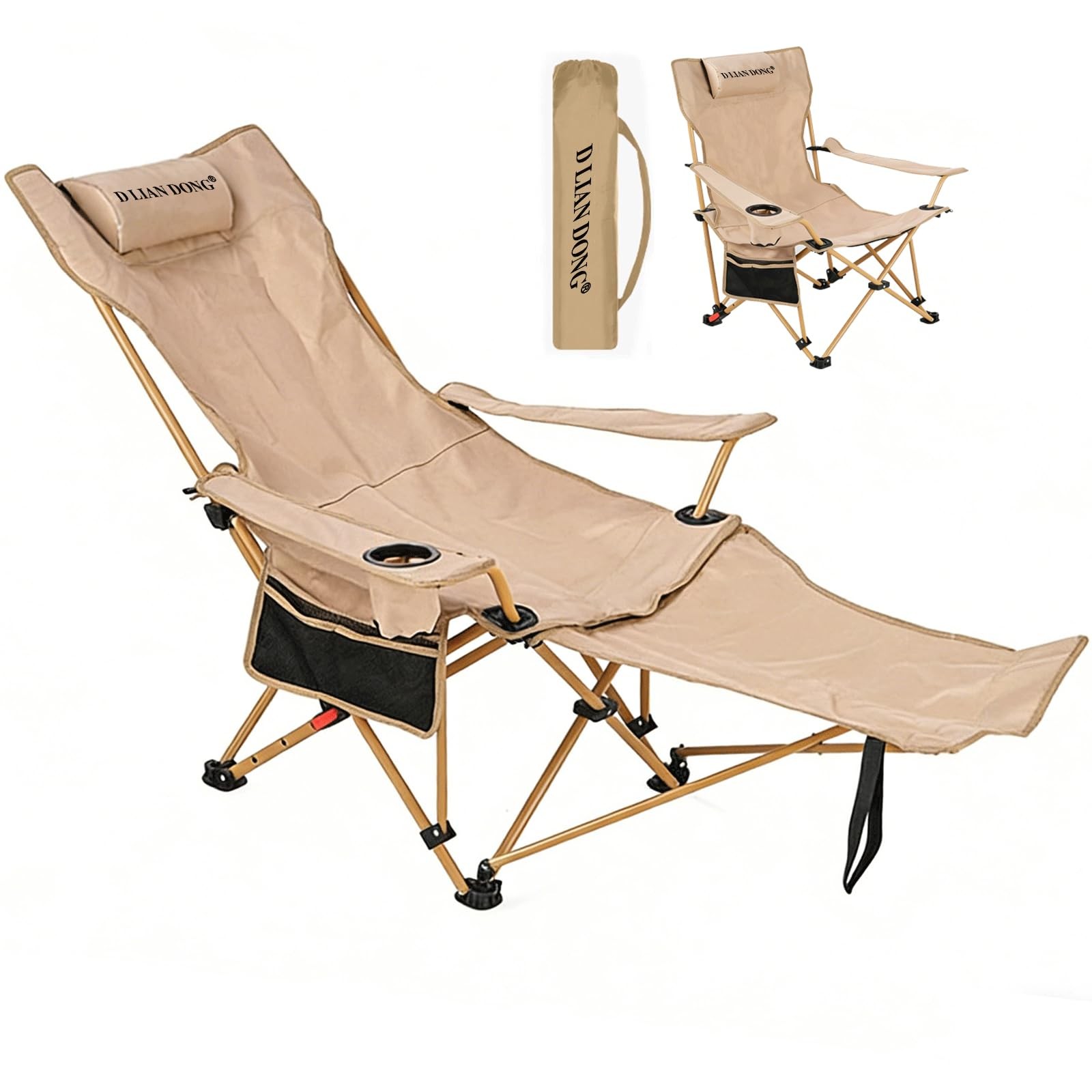 Reclining Camping Chair with Footrest, 4-Position Adjustable Back Folding Lou...