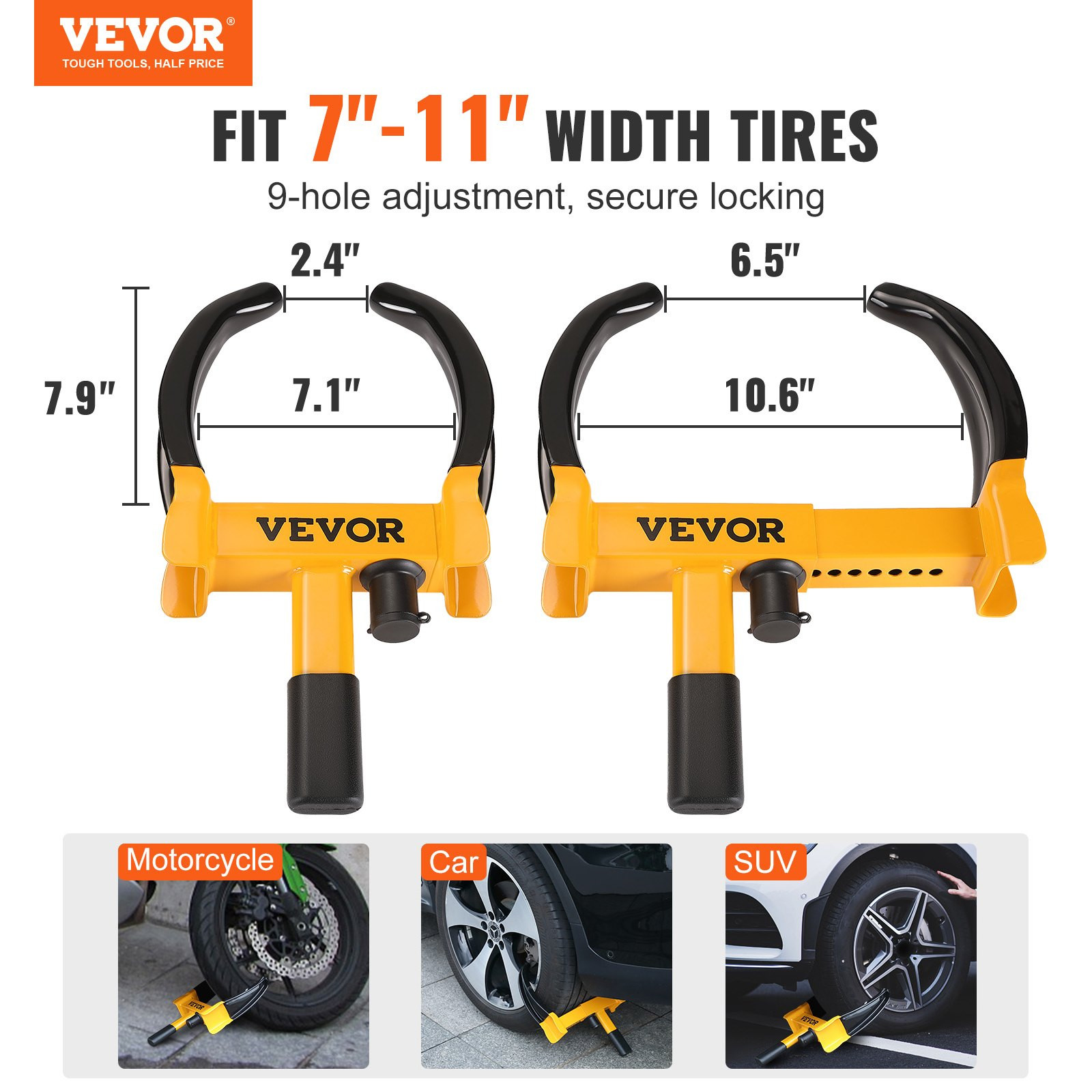 Universal Wheel Lock, 2 Packs - Heavy-Duty Steel Tire Lock for ATV, Motorcycles