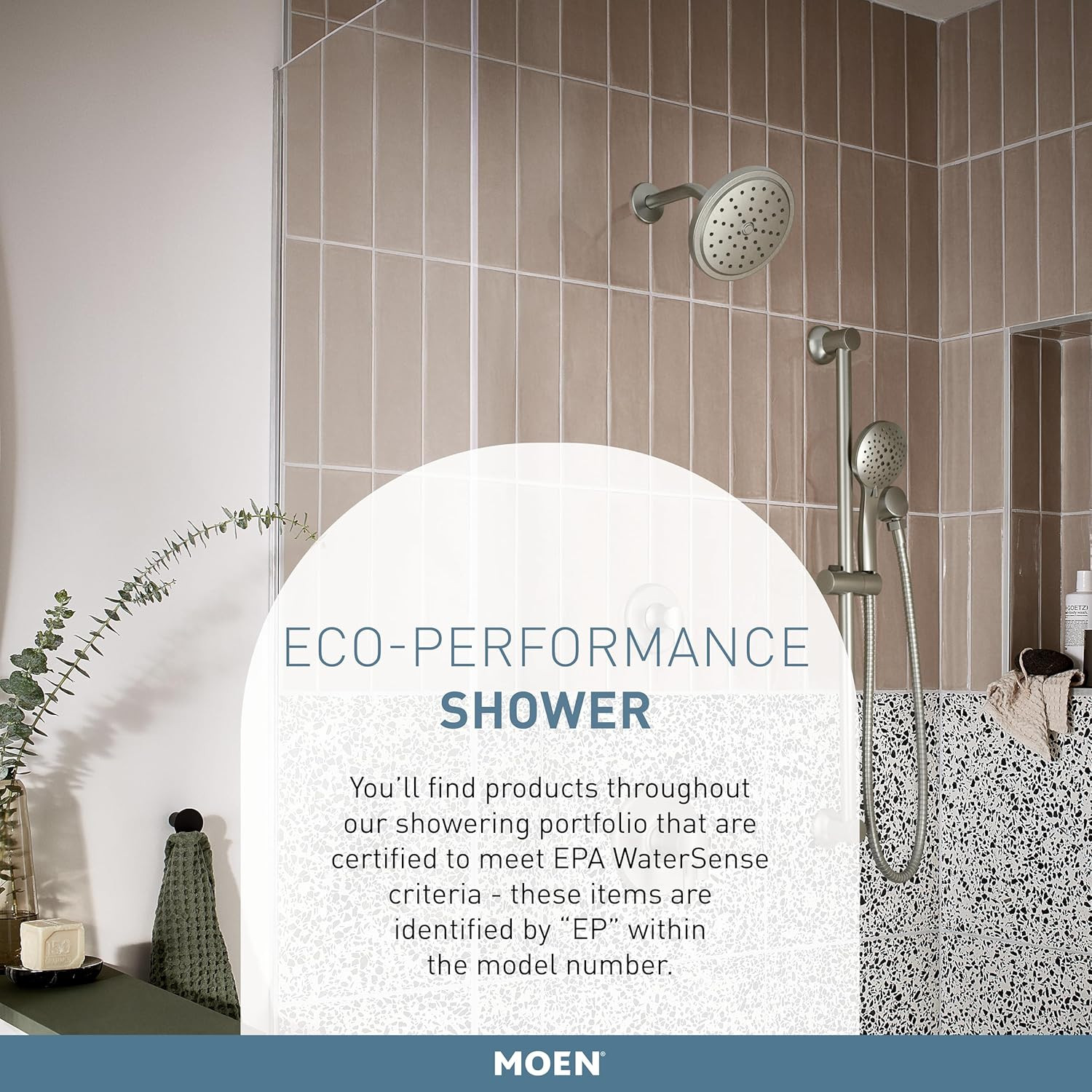 Brushed Nickel Eco-Performance 5-Function Handheld Removable Shower Head, Adjust