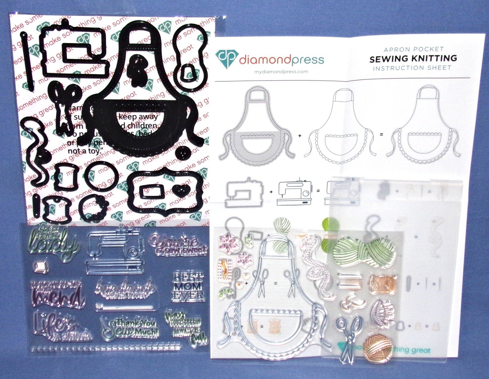 Diamond Press Apron Sewing Knitting Dies & Stamps Set Mother Mom New HTF RARE