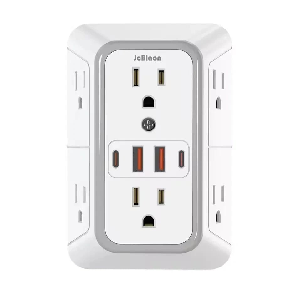 6 Outlet Extender Surge Protector Multi Plug Wall Adapter USB Charger Ports with