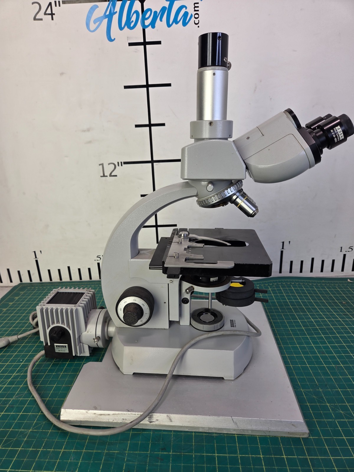 Zeiss Upright Microscope Mounted on a Metal Plate W/2 Objectives