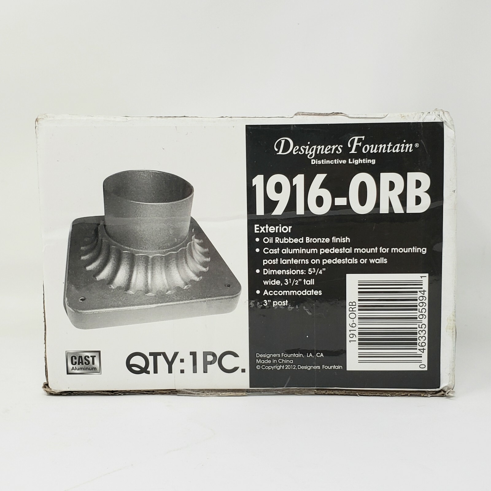 Designers Fountain 1916 6"W Cast Pier Mount Base New!